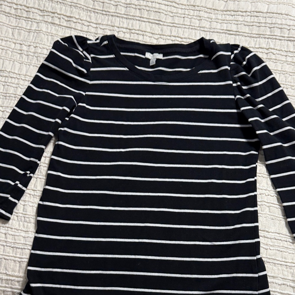 Talbots Black and White Striped Long Sleeve Top
